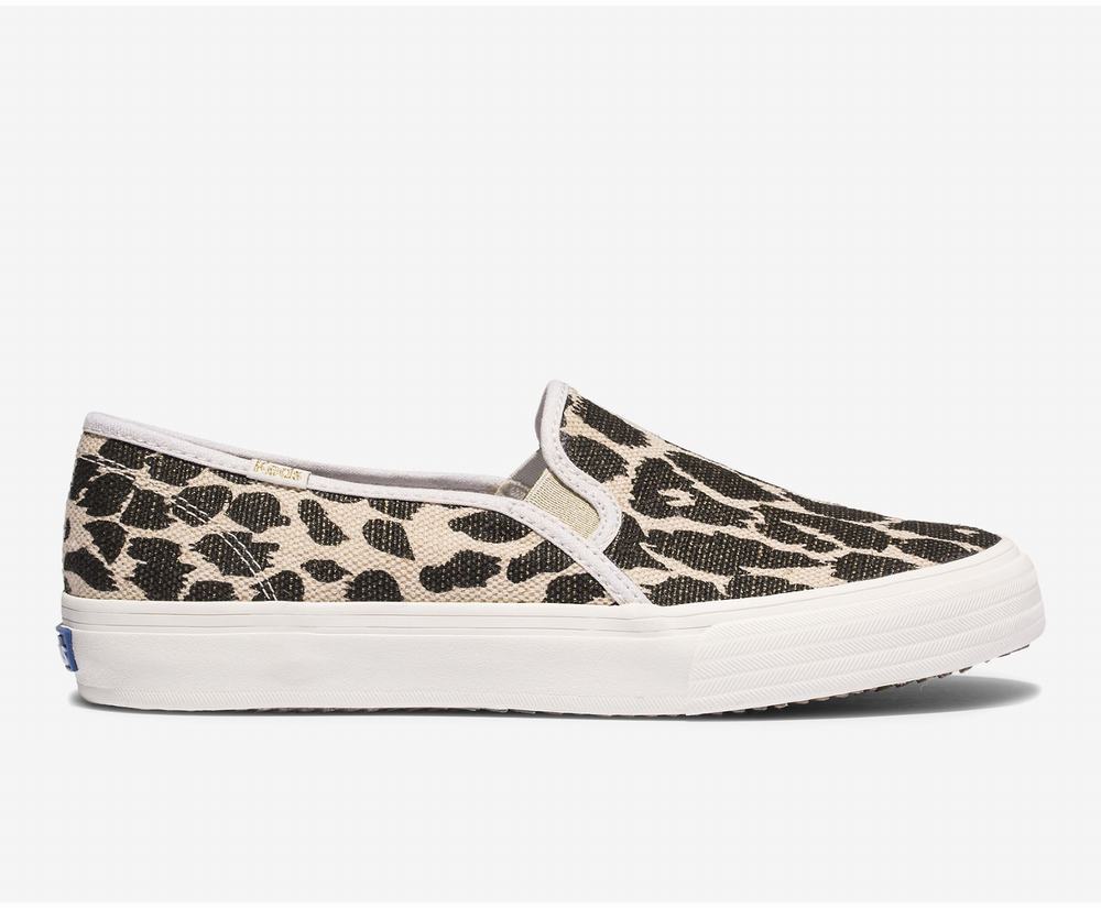 Women's Keds Double Decker Leopard Slip Ons Beige Black 5198760KS - South Africa